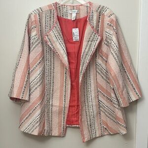 CJ Banks Women's 3X Peach, White and Black Textured Open Front Blazer, NWT
